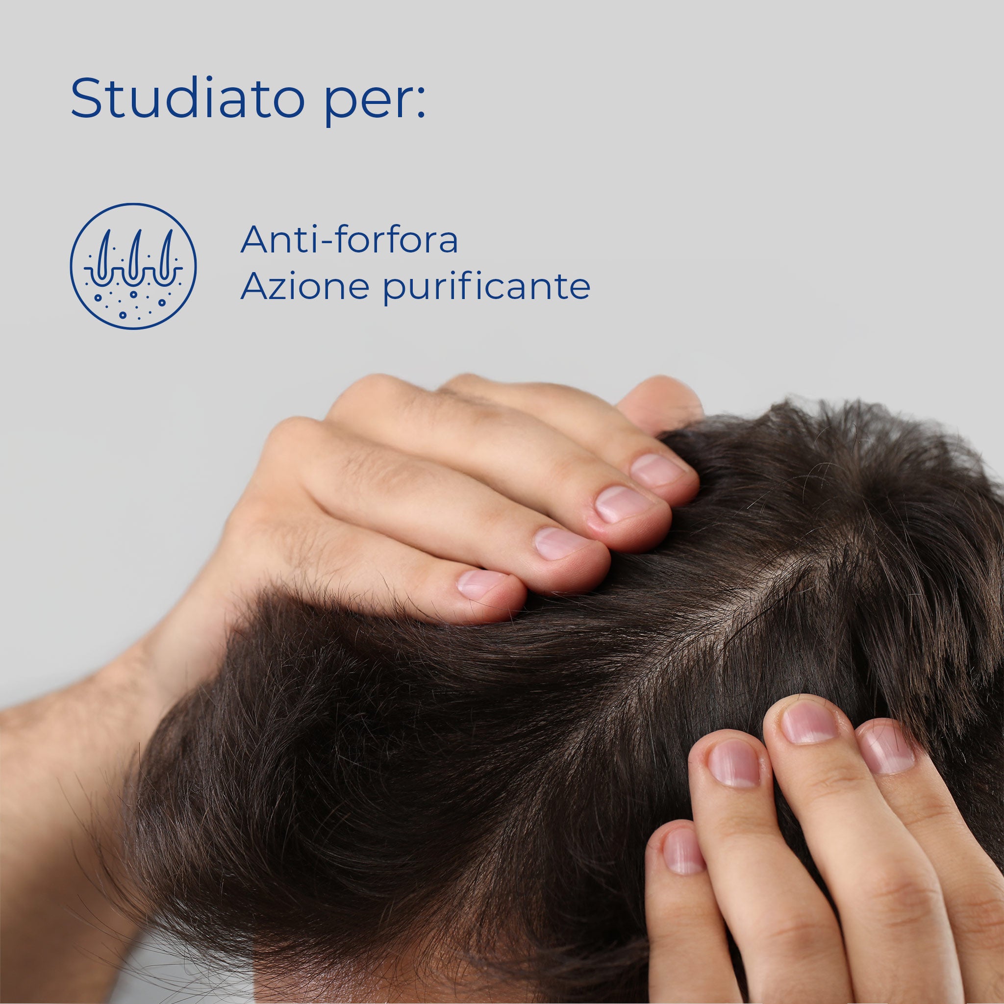 Dettaglio cute uomo: Bioscalin® Antiforfora con azione purificante specifica contro la forfora