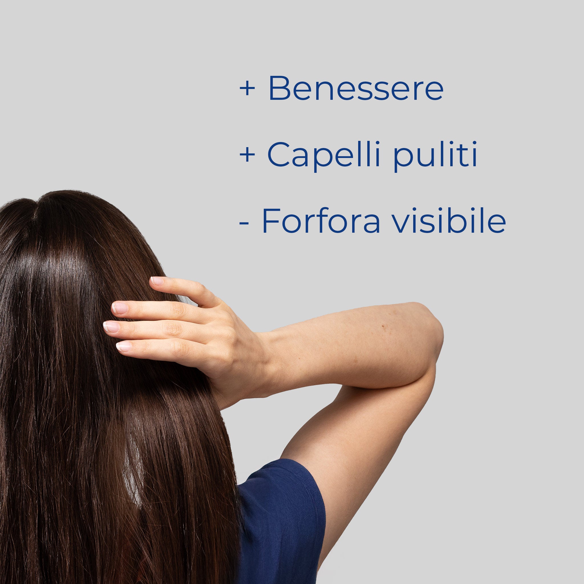 Donna mora ripresa di spalle: lo shampoo Bioscalin® Antiforfora dona benessere e riduce la forfora visibile