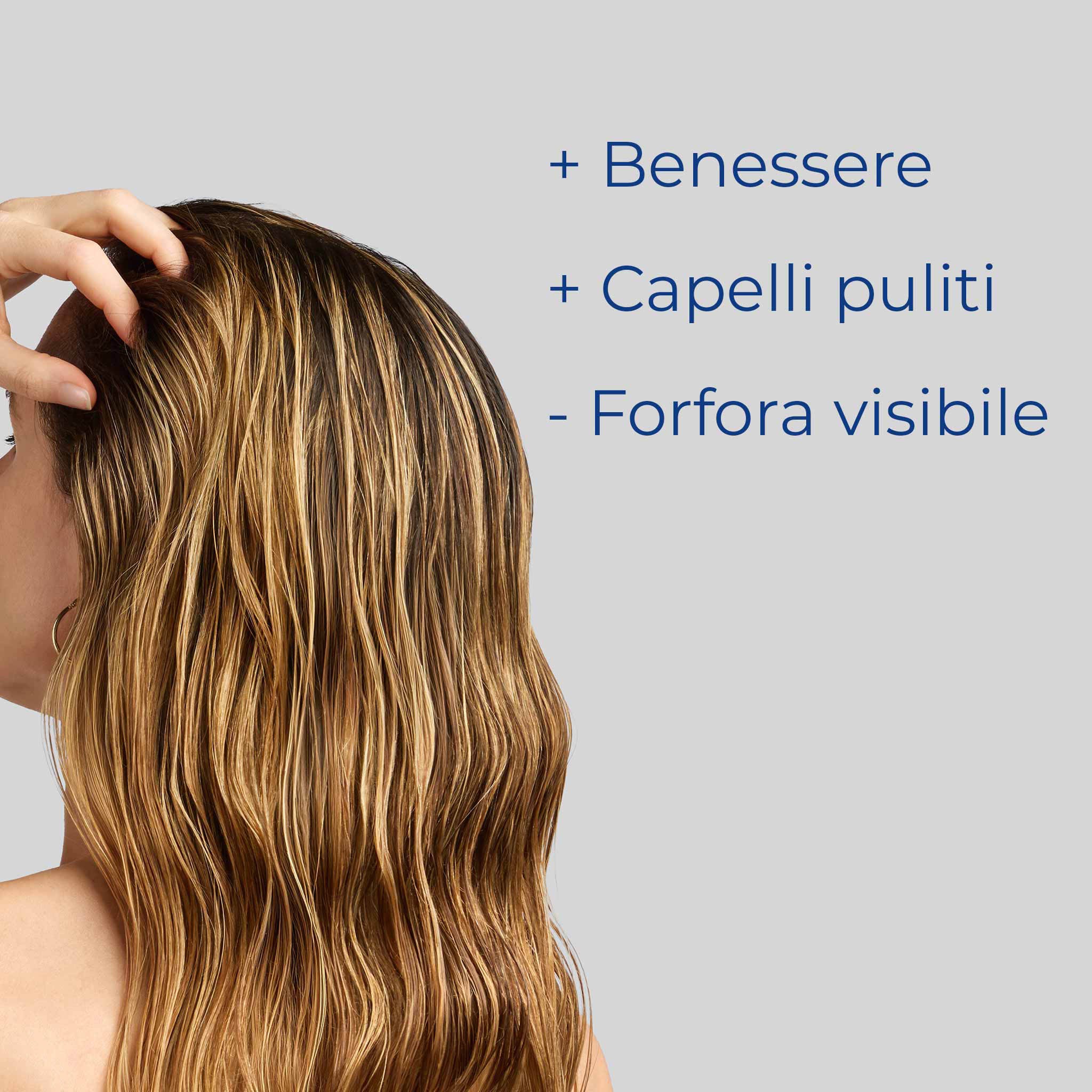 Donna ripresa di spalle: lo shampoo Bioscalin® Antiforfora dona benessere e riduce la forfora visibile