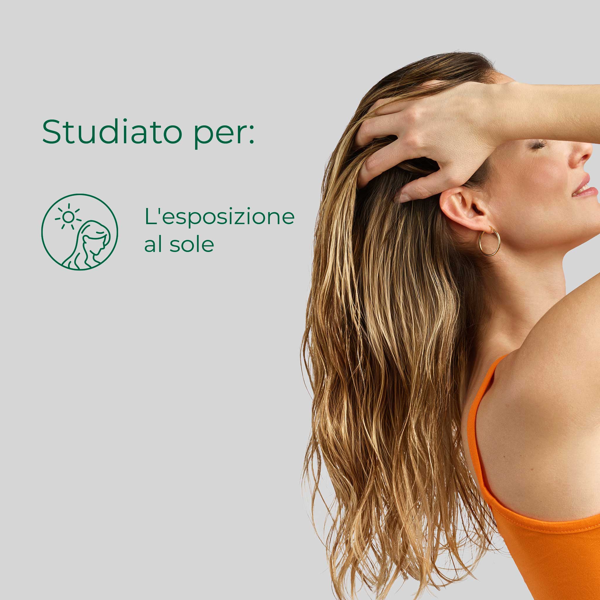 Donna con capelli fluenti: Bioscalin® Benessere Sole è l'integratore studiato per l'esposizione al sole