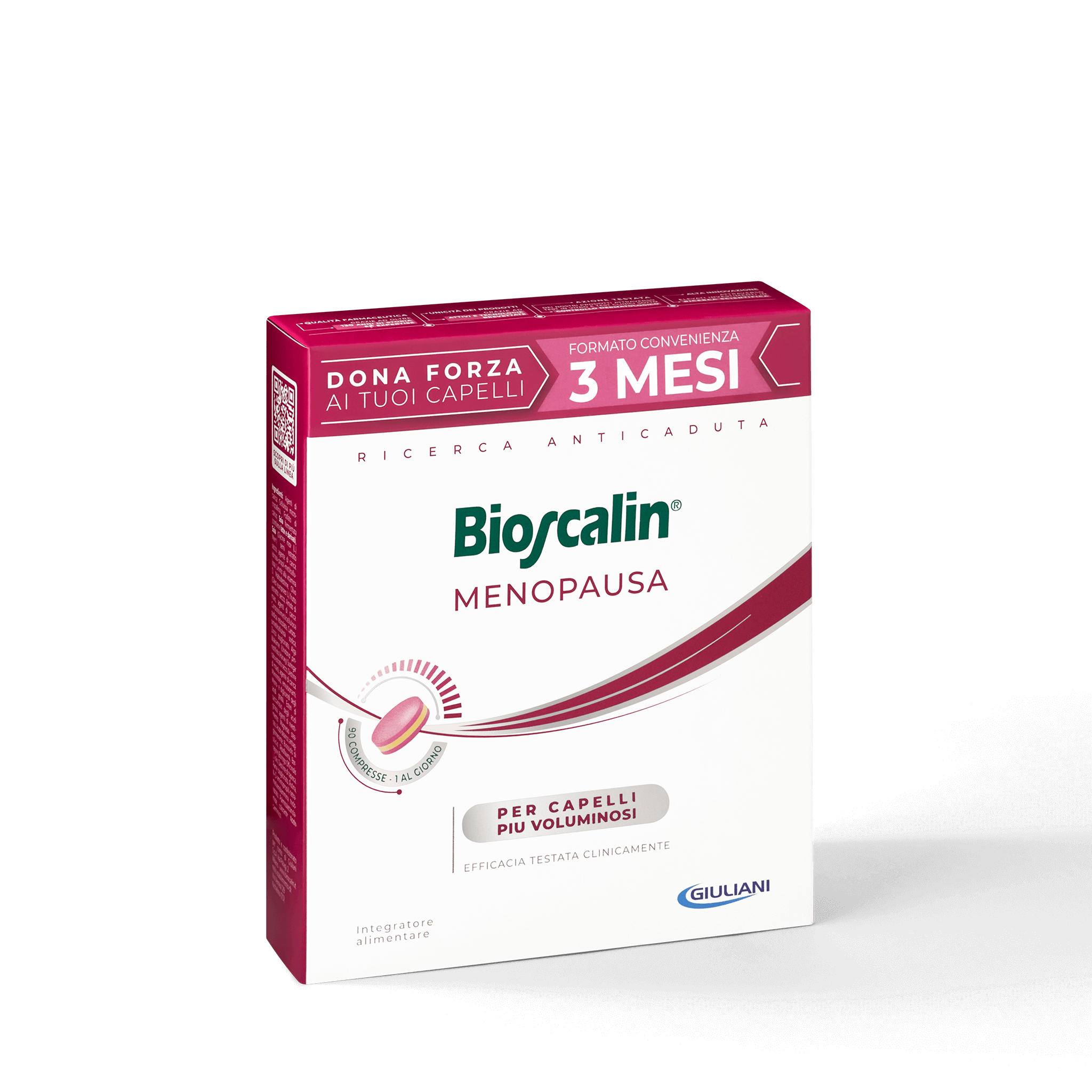 Dettaglio confezione integratore Bioscalin® anticaduta per capelli linea Menopausa da 90 compresse | #format_90 compresse