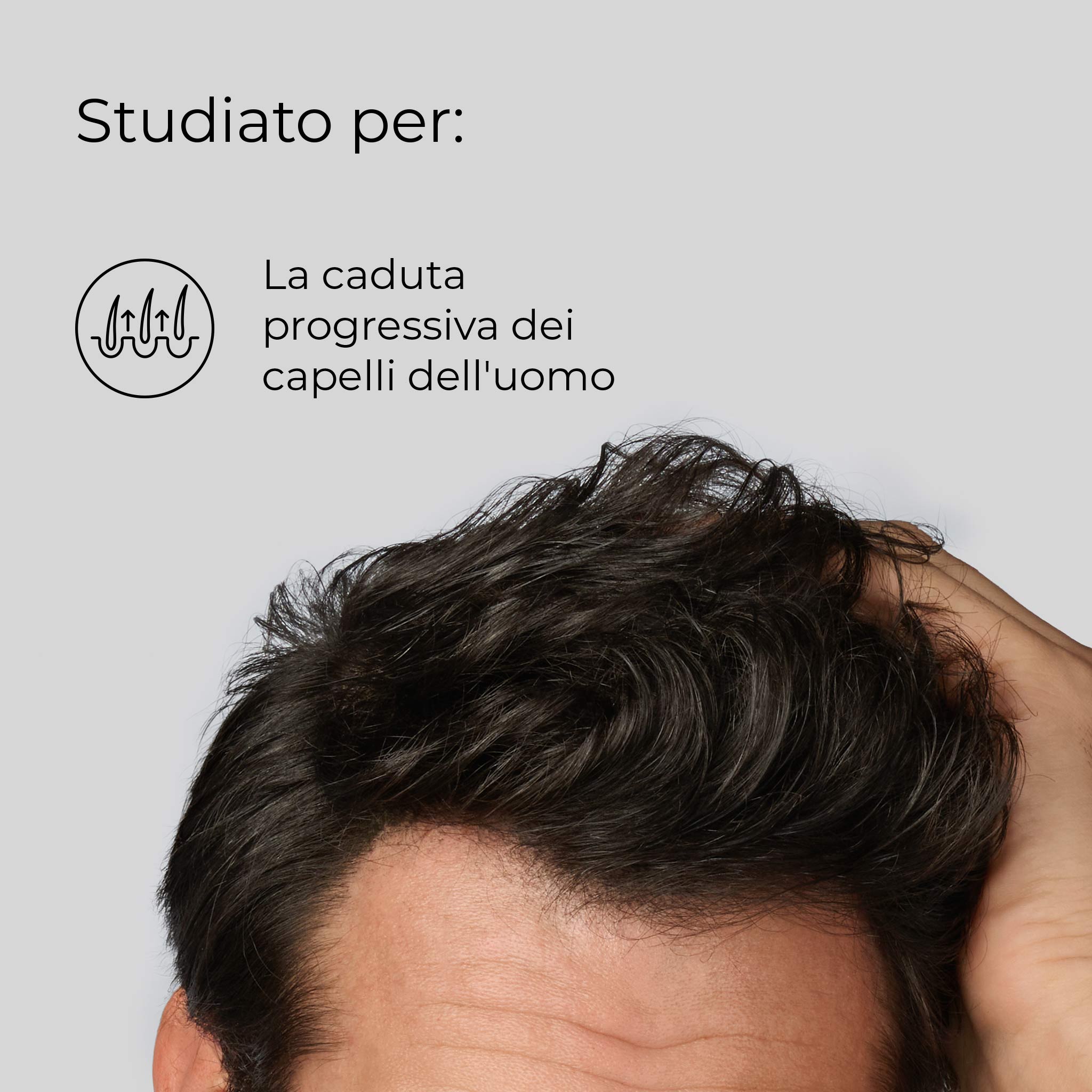 Dettaglio dei capelli di un uomo che usa l'integratore anticaduta Bioscalin® Pro•Density