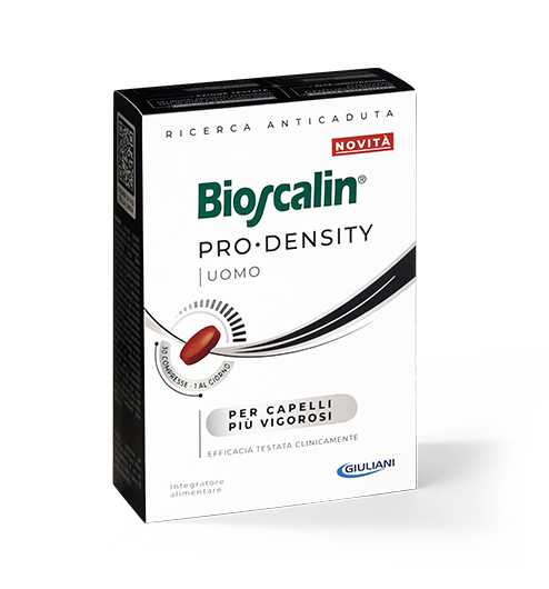 Confezione Bioscalin® PRO•DENSITY Uomo: integratore e fiale per capelli più vigorosi e densi