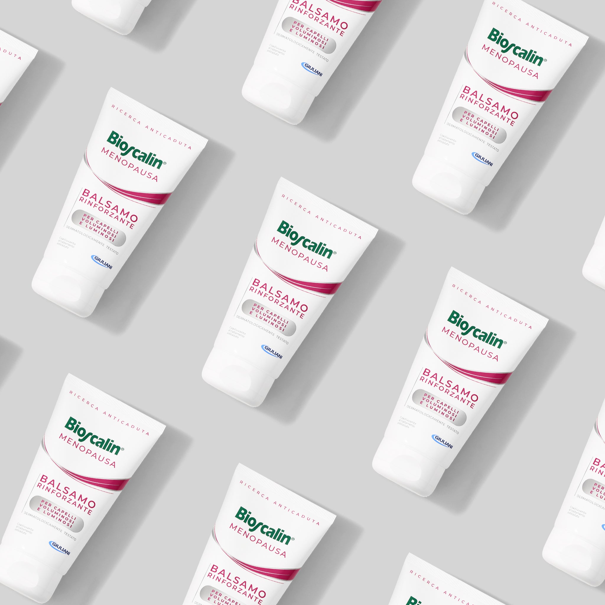 Pattern di flaconi di balsamo rinforzante Bioscalin® linea Menopausa