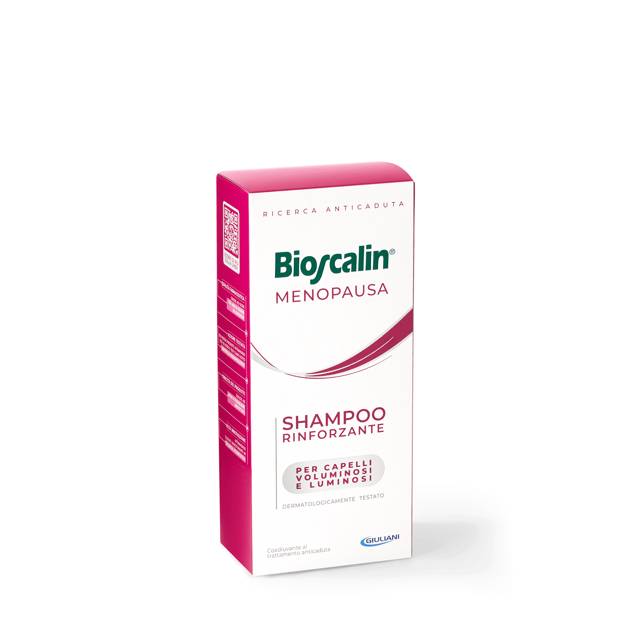 Dettaglio della confezione shampoo rinforzante Bioscalin® linea Menopausa da 200ml | #format_200 ml