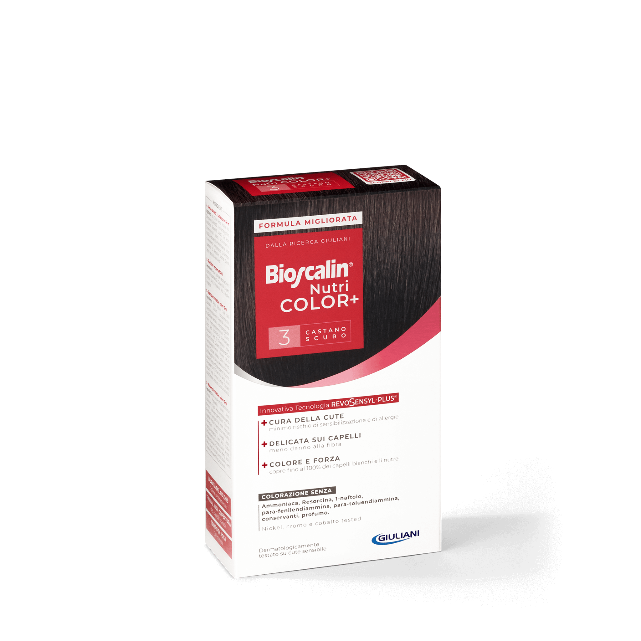 Confezione Bioscalin® NutriCOLOR+ tonalità Castano scuro: colorazione senza ammoniaca, resorcina e profumo. | #color_3 Castano scuro