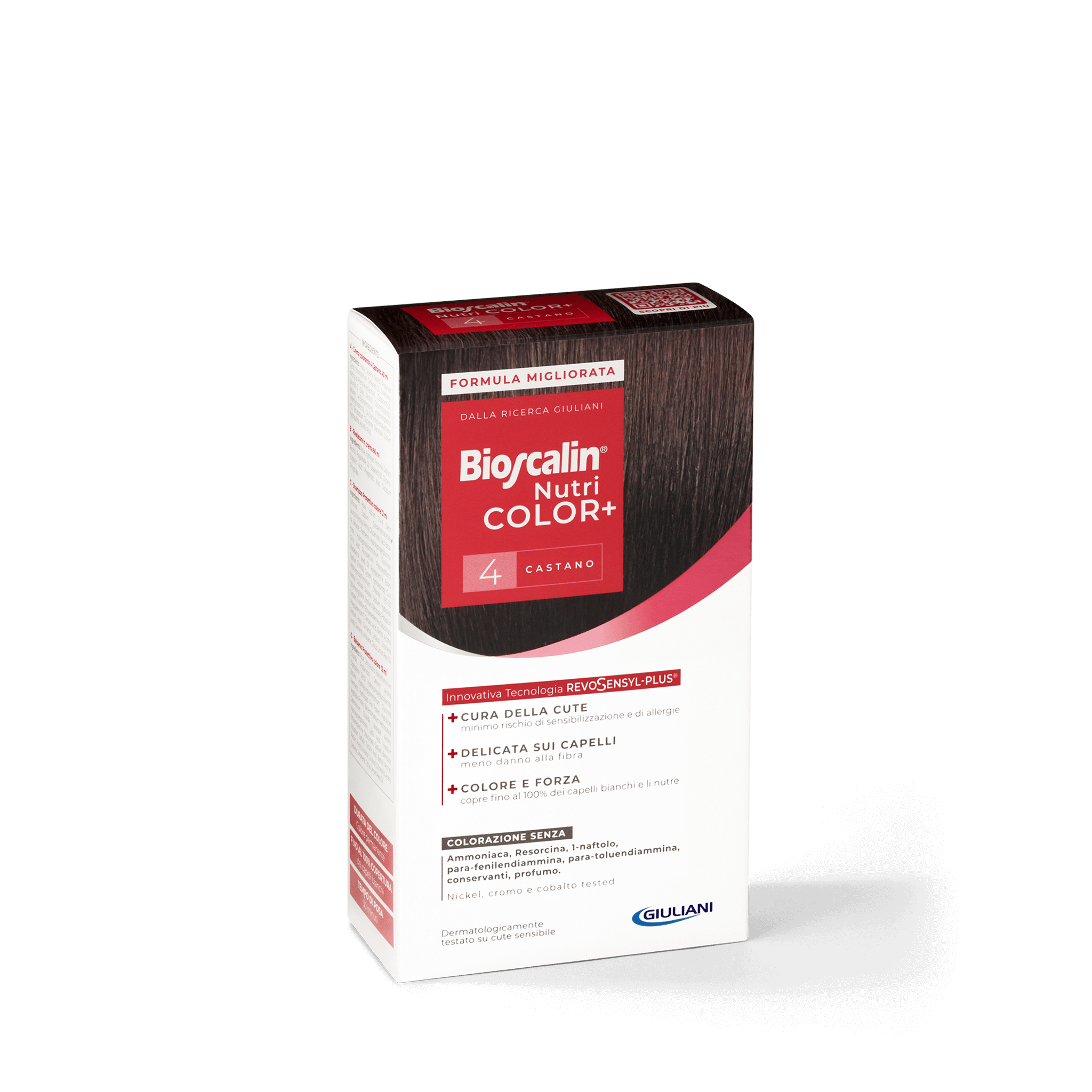 Confezione Bioscalin® NutriCOLOR+ tonalità Castano: colorazione senza ammoniaca, resorcina e profumo. | #color_4 Castano