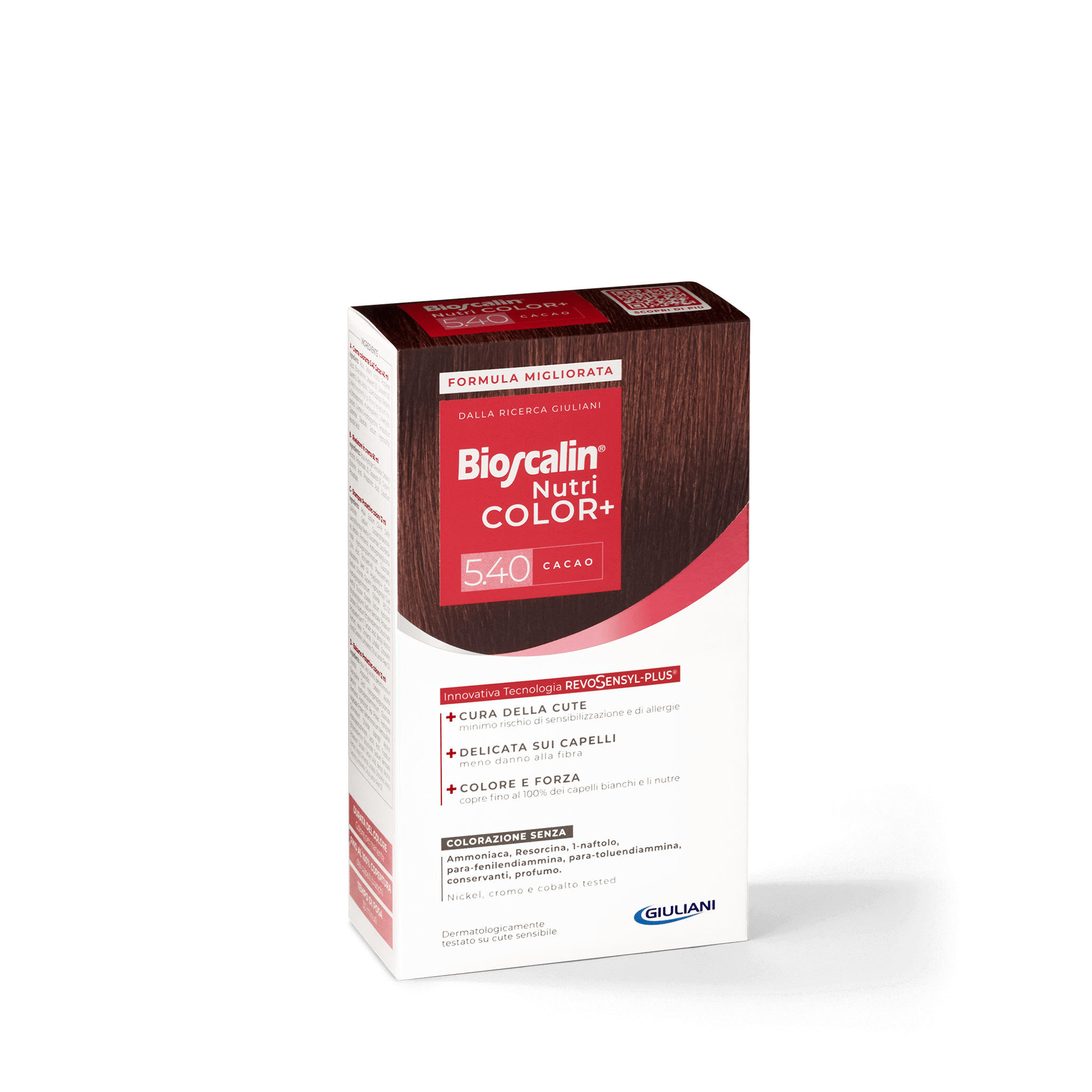 Confezione Bioscalin® NutriCOLOR+ tonalità Cacao: colorazione senza ammoniaca, resorcina e profumo. | #color_5.4 Cacao
