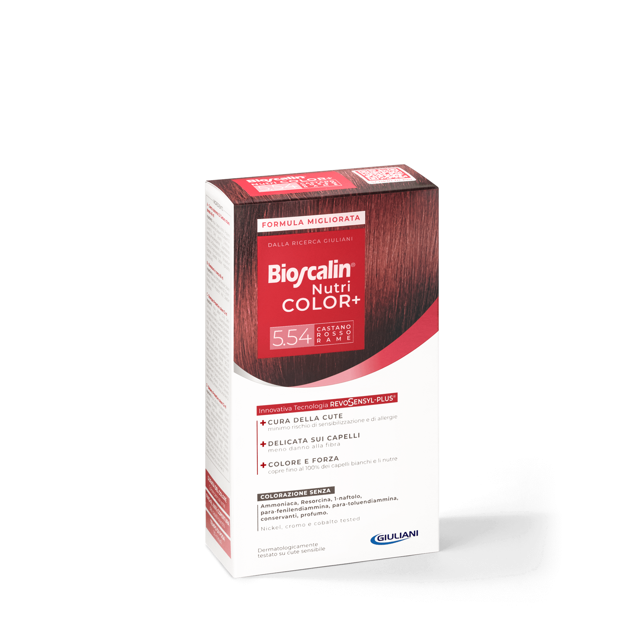 Confezione Bioscalin® NutriCOLOR+ tonalità Castano rosso rame: colorazione senza ammoniaca, resorcina e profumo. | #color_5.54 Castano rosso rame