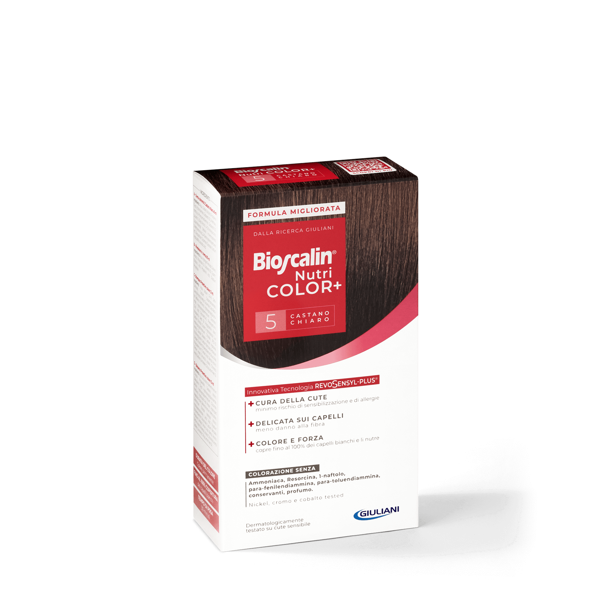 Confezione Bioscalin® NutriCOLOR+ tonalità Castano chiaro: colorazione senza ammoniaca, resorcina e profumo. | #color_5 Castano chiaro