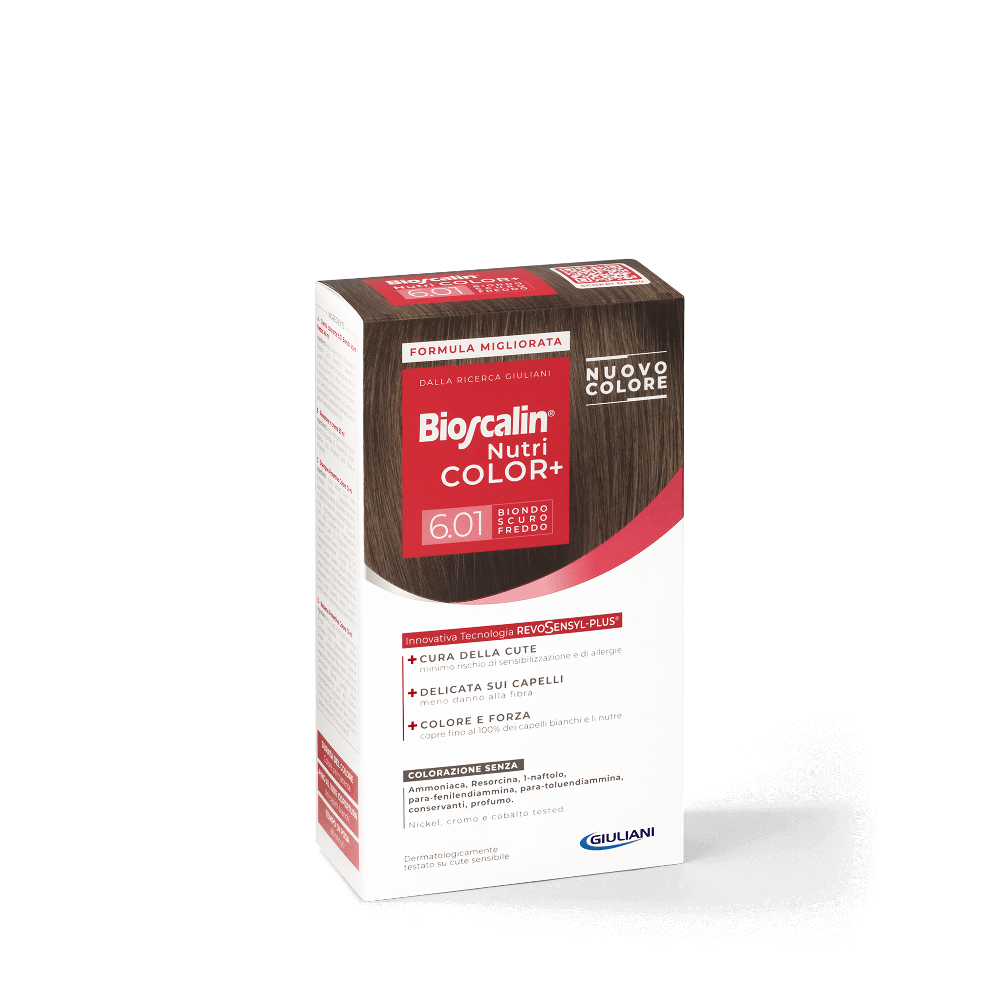 Confezione Bioscalin® NutriCOLOR+ tonalità Biondo scuro freddo: colorazione senza ammoniaca, resorcina e profumo. | #color_6.01 Biondo scuro freddo