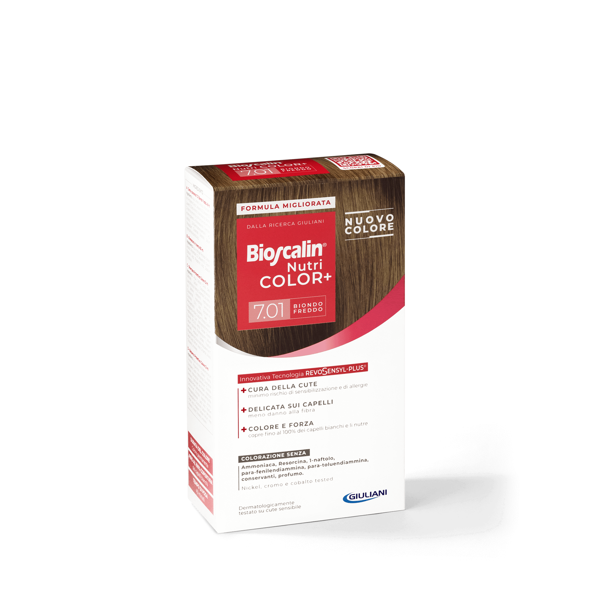 Confezione Bioscalin® NutriCOLOR+ tonalità Biondo freddo: colorazione senza ammoniaca, resorcina e profumo. | #color_7.01 Biondo freddo