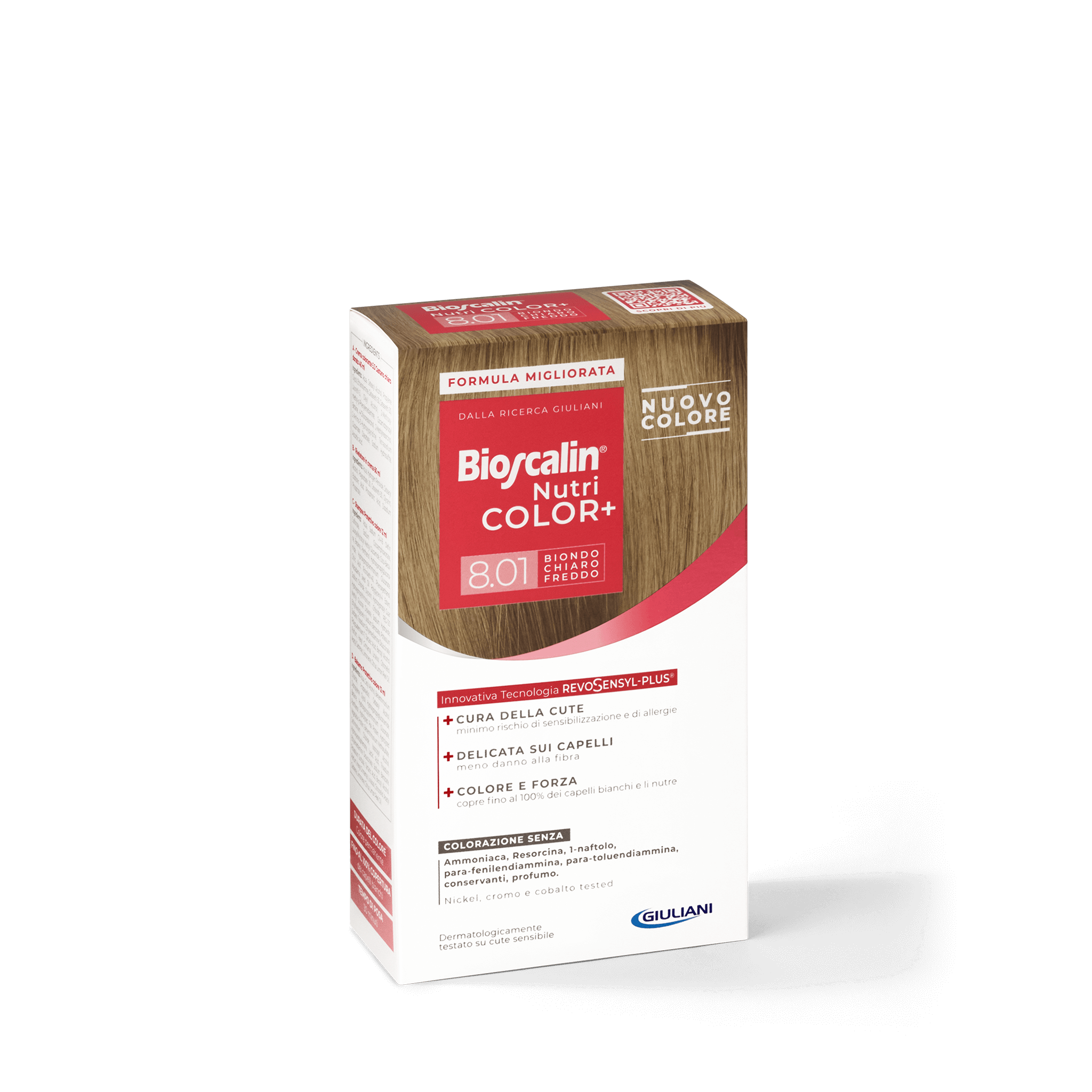 Confezione Bioscalin® NutriCOLOR+ tonalità Biondo chiaro freddo: colorazione senza ammoniaca, resorcina e profumo. | #color_8.01 Biondo chiaro freddo