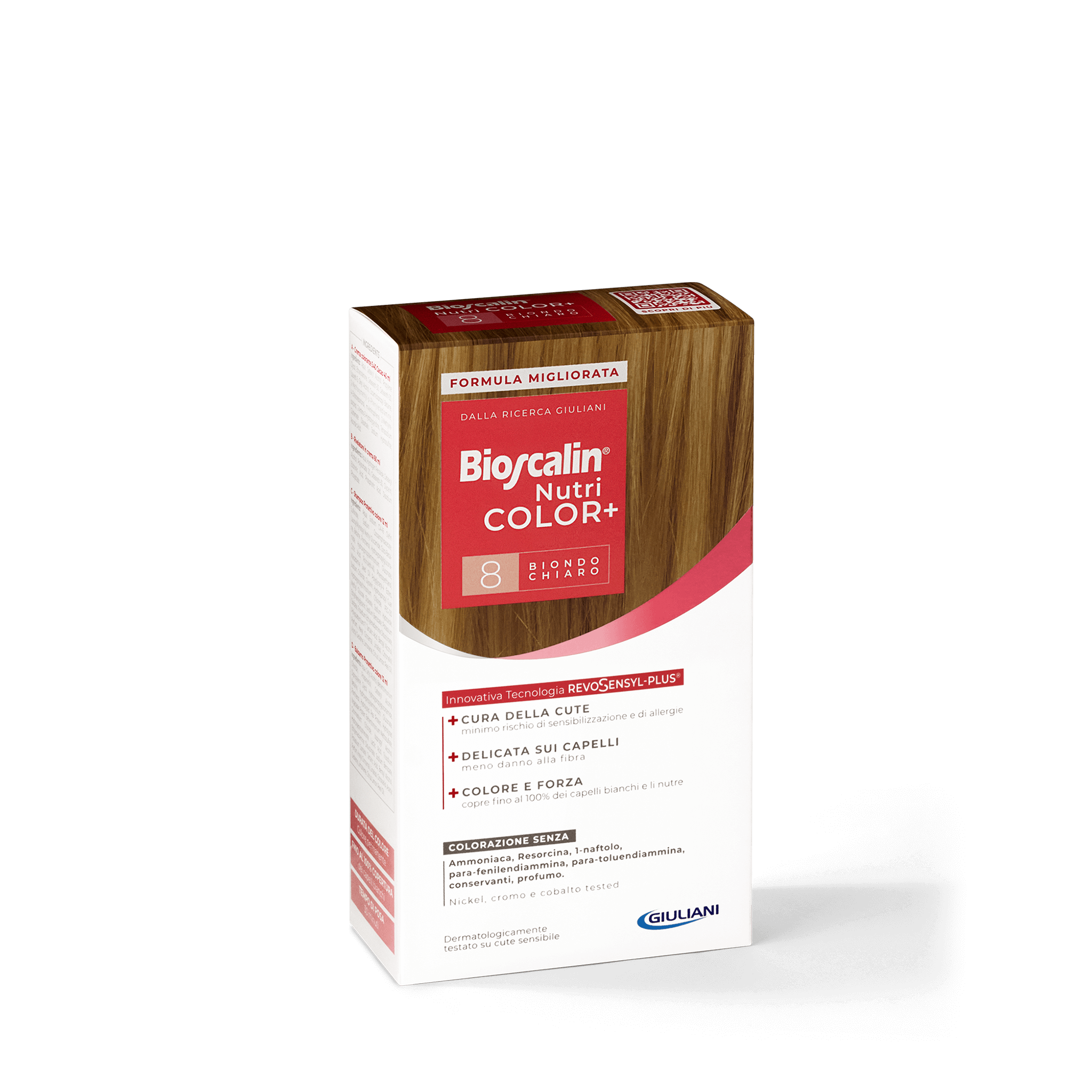 Confezione Bioscalin® NutriCOLOR+ tonalità Biondo chiaro: colorazione senza ammoniaca, resorcina e profumo. | #color_8 Biondo chiaro