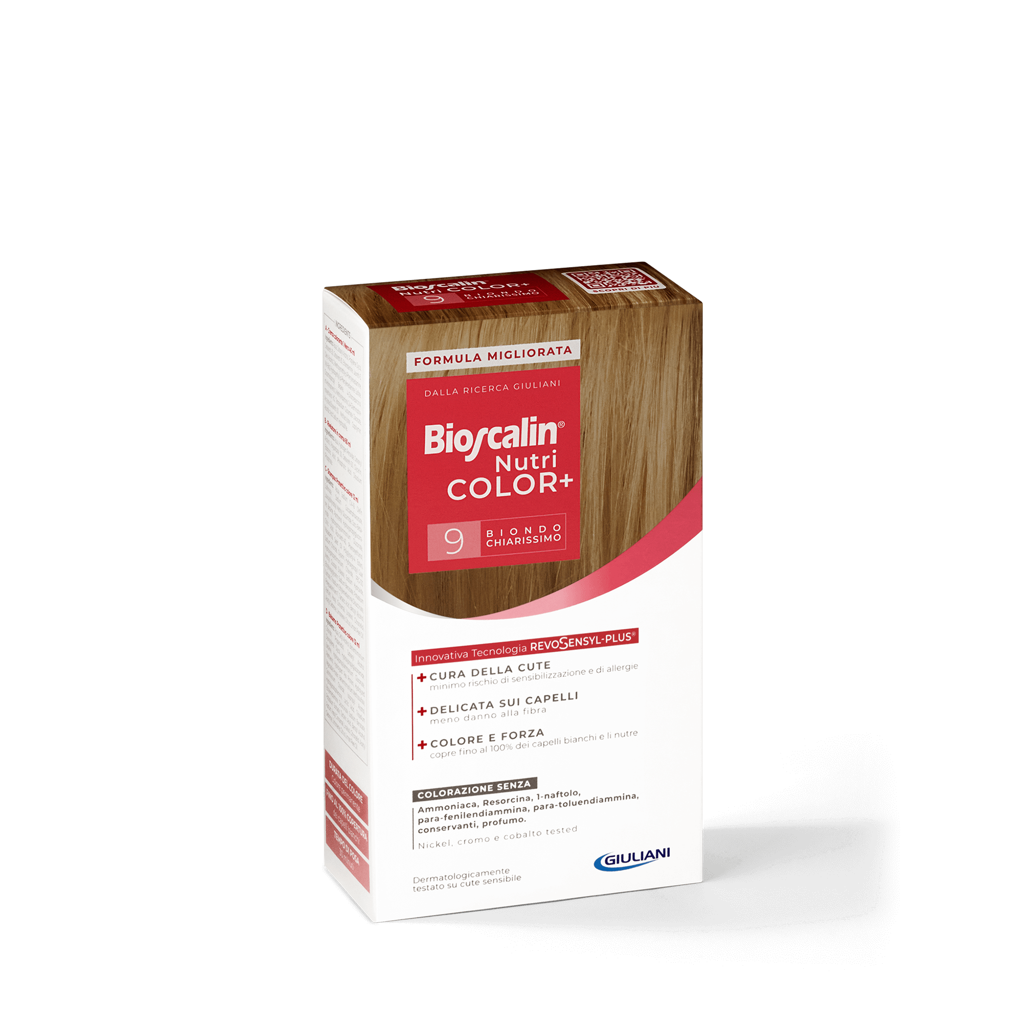 Confezione Bioscalin® NutriCOLOR+ tonalità Biondo chiarissimo: colorazione senza ammoniaca, resorcina e profumo. | #color_9 Biondo chiarissimo