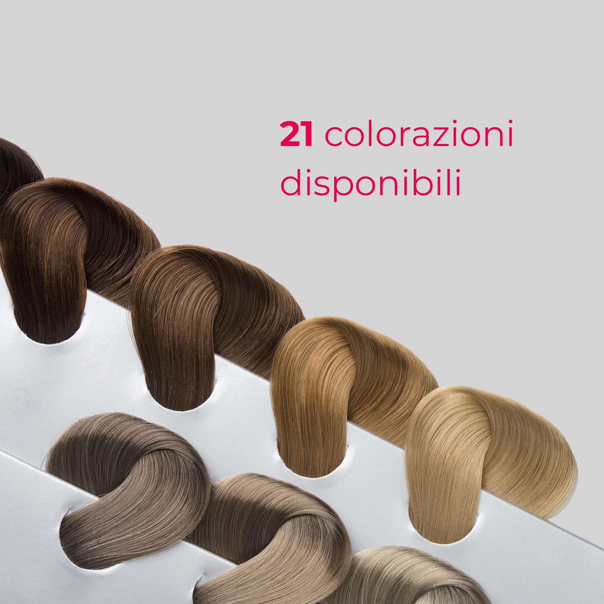 Campionario di 21 colorazioni disponibili per la linea di tinte Bioscalin® NutriCOLOR+