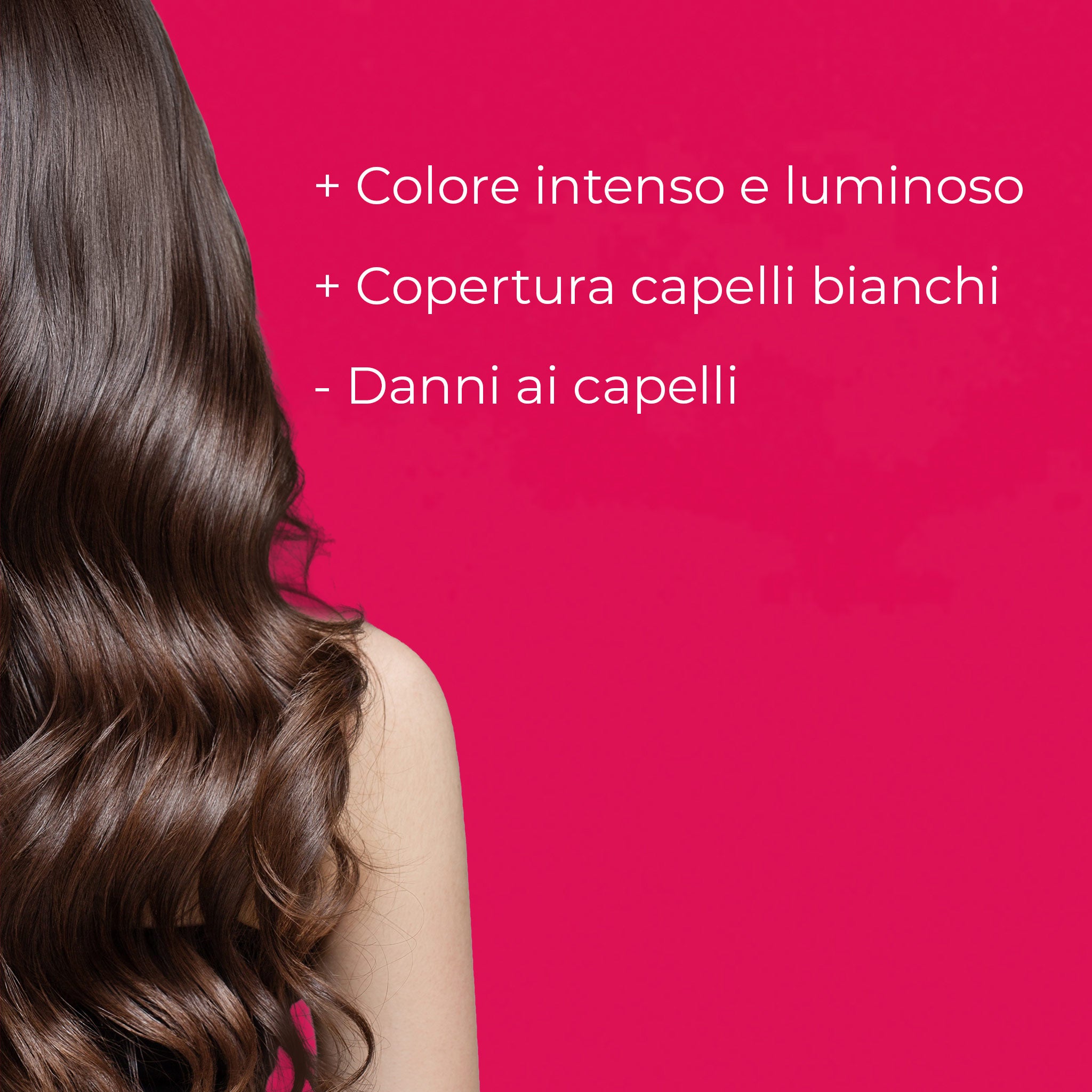 Dettaglio capelli castani: colore luminoso, copertura capelli bianchi e zero danni alla fibra capillare CON LA LINEA Bioscalin® NutriCOLOR+