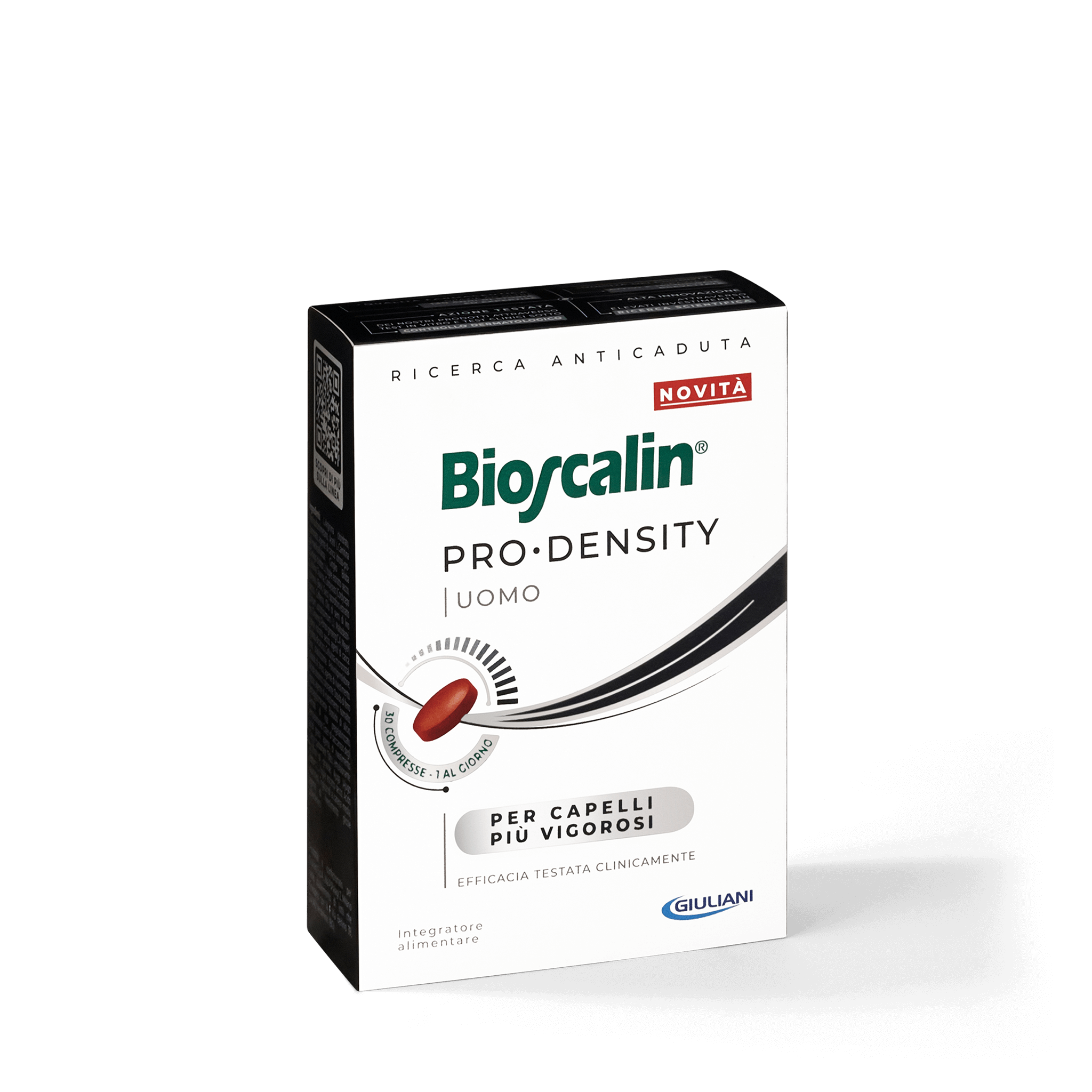 Dettaglio della confezione integratore anticaduta uomo Bioscalin® linea PRO•DENSITY da 30 compresse | #format_30 compresse