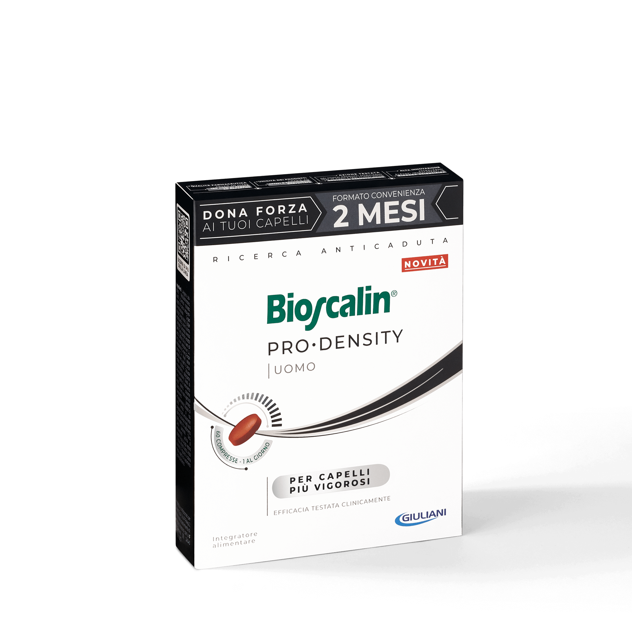 Dettaglio della confezione integratore anticaduta uomo Bioscalin® linea PRO•DENSITY da 60 compresse | #format_60 compresse