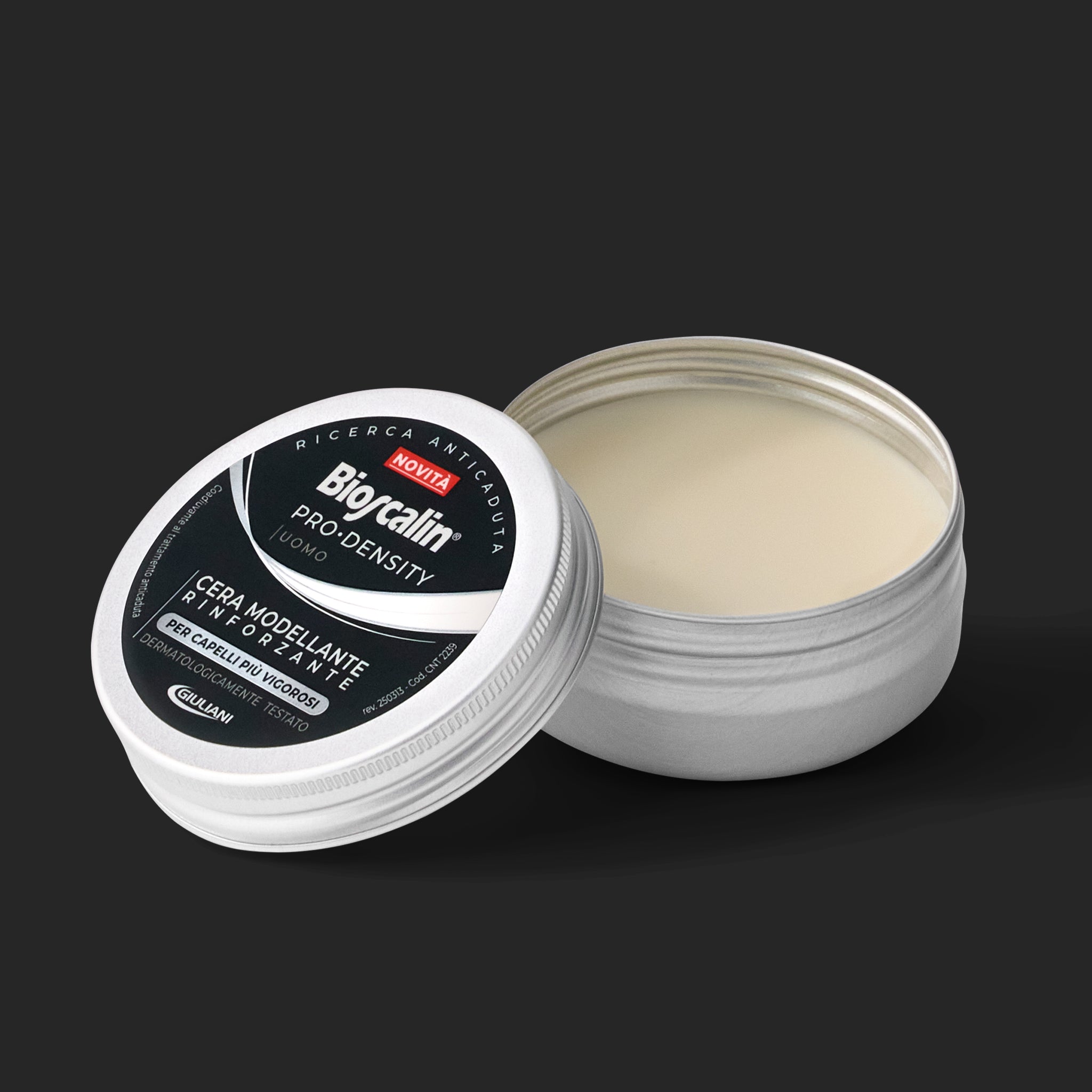 Confezione aperta di cera modellante Bioscalin® PRO•DENSITY Uomo: finish naturale e azione rinforzante