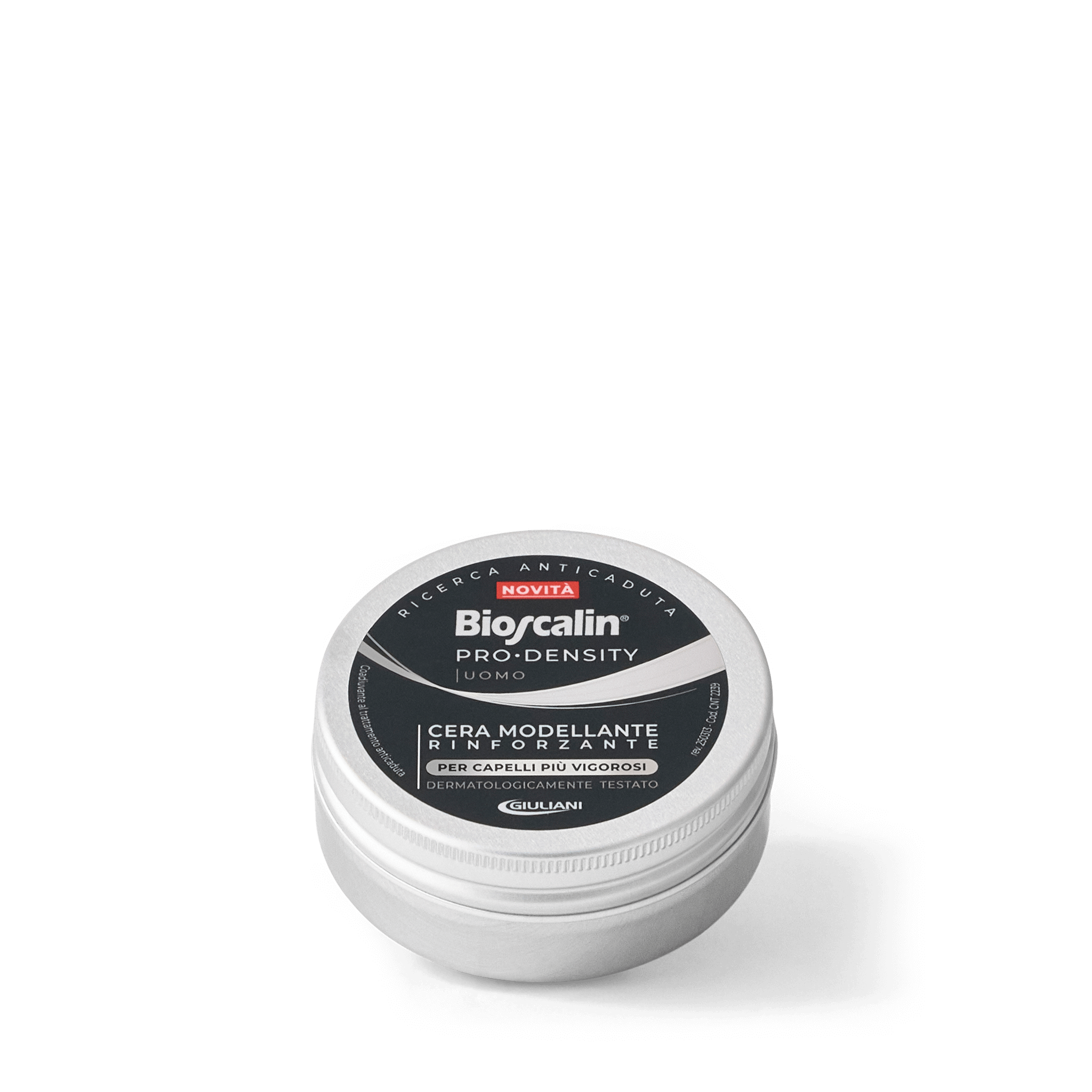 Primo piano del flacone della cera modellante e rinforzante della linea anticaduta uomo Bioscalin® PRO•DENSITY