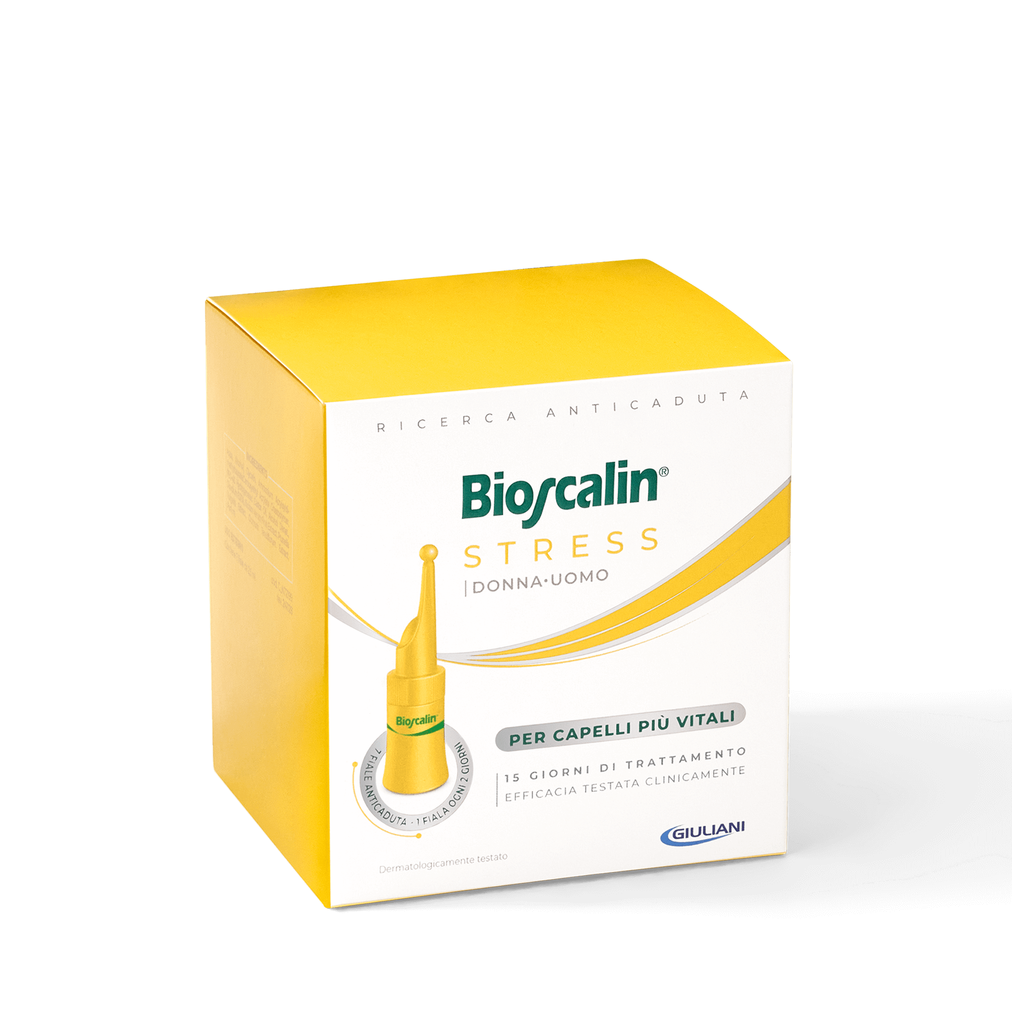 Primo piano della confezione di fiale della linea Bioscalin® Stress