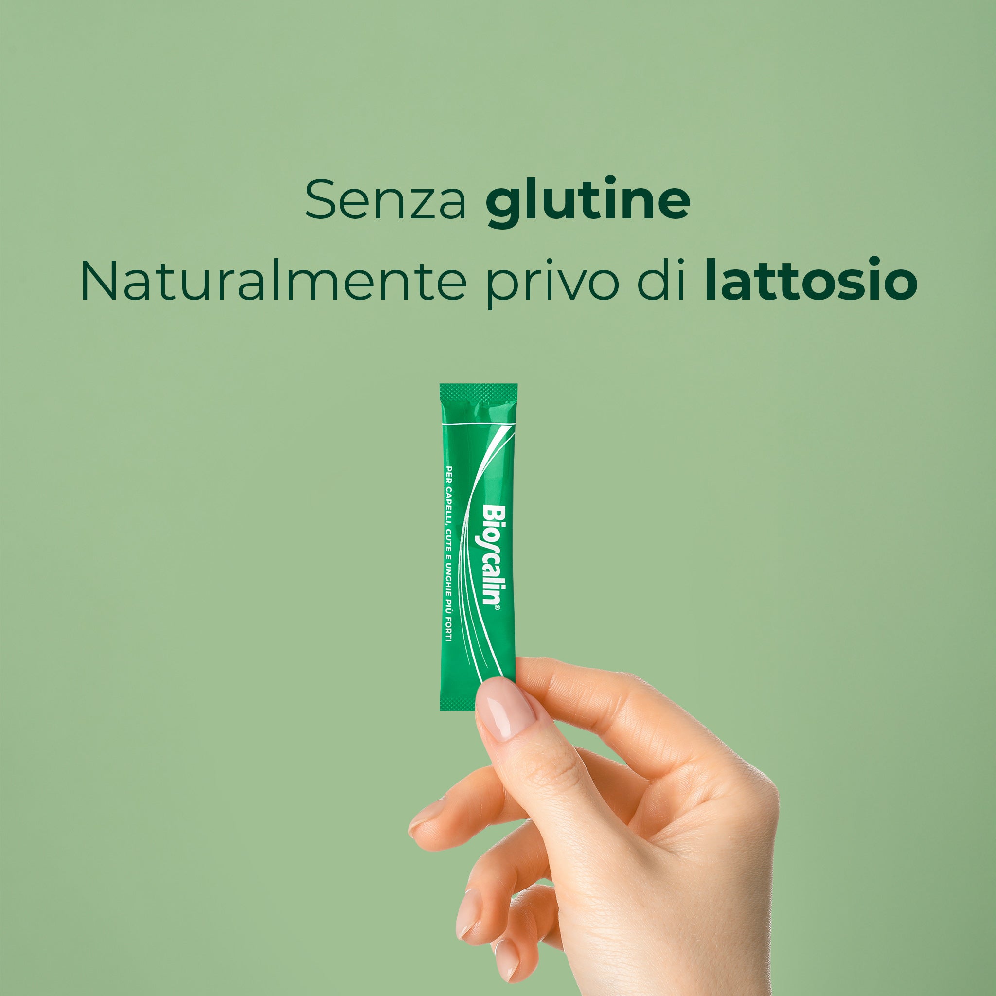 Dettaglio bustina Bioscalin® TOTAL•CARE: integratore senza glutine e naturalmente privo di lattosio