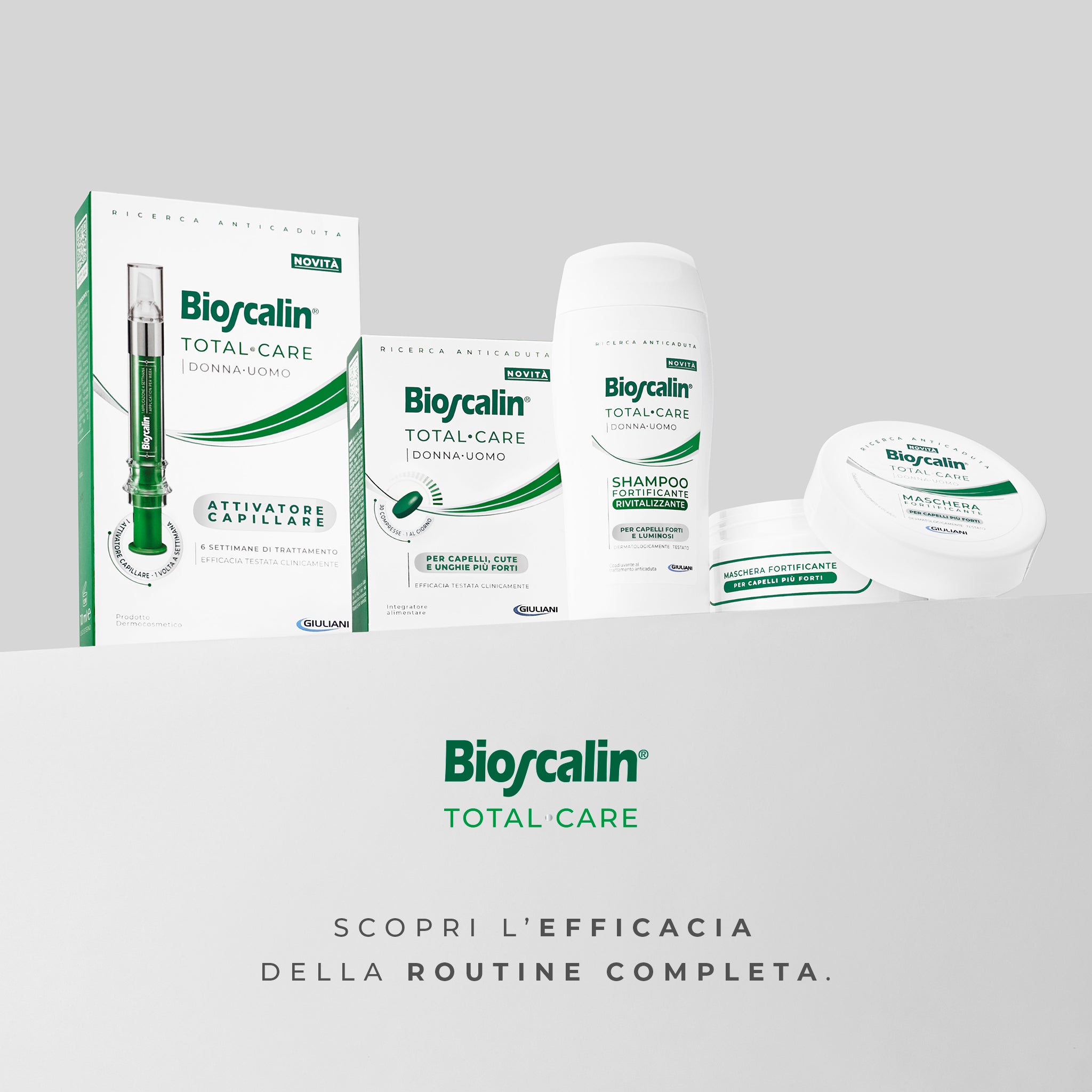 Linea Bioscalin® TOTAL•CARE: maschera fortificante, attivatore ed integratore per un trattamento sinergico dei capelli