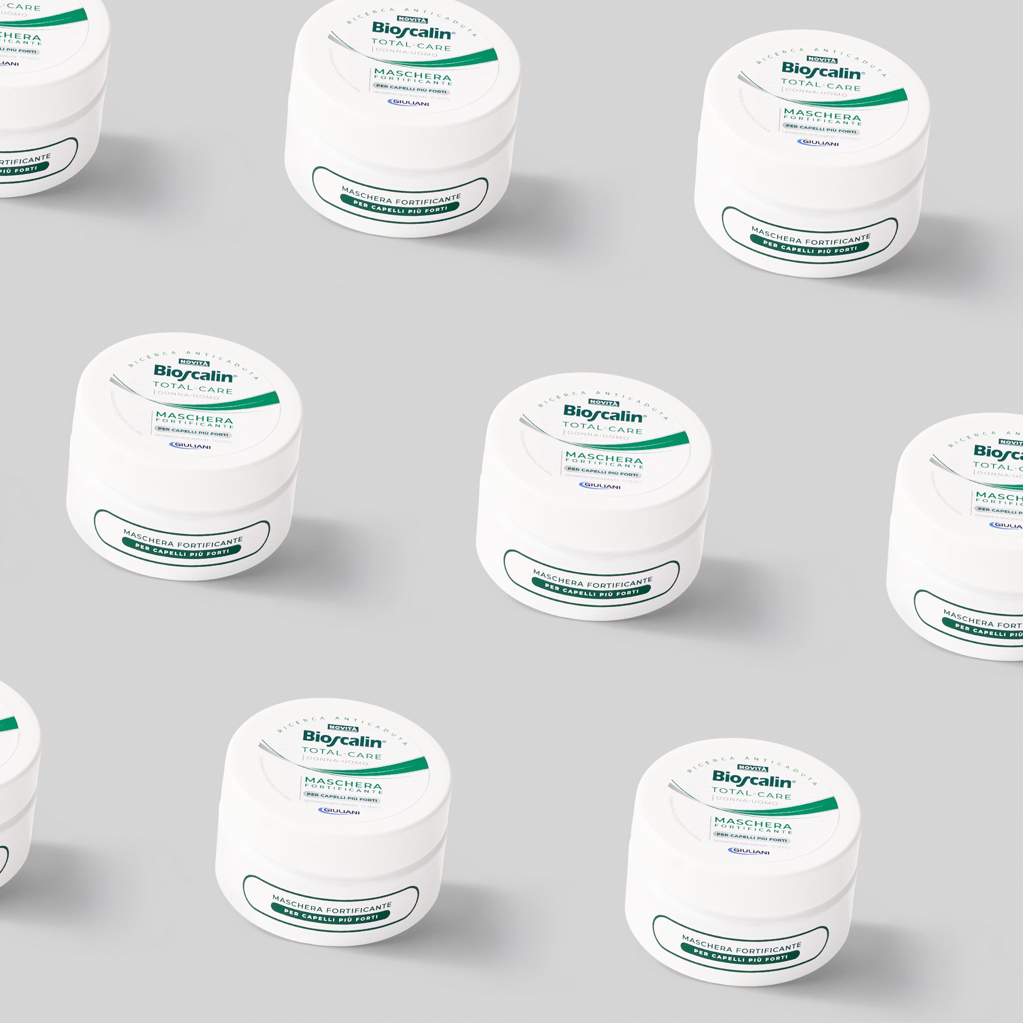 Pattern di confezioni della maschera fortificante Bioscalin® linea TOTAL•CARE