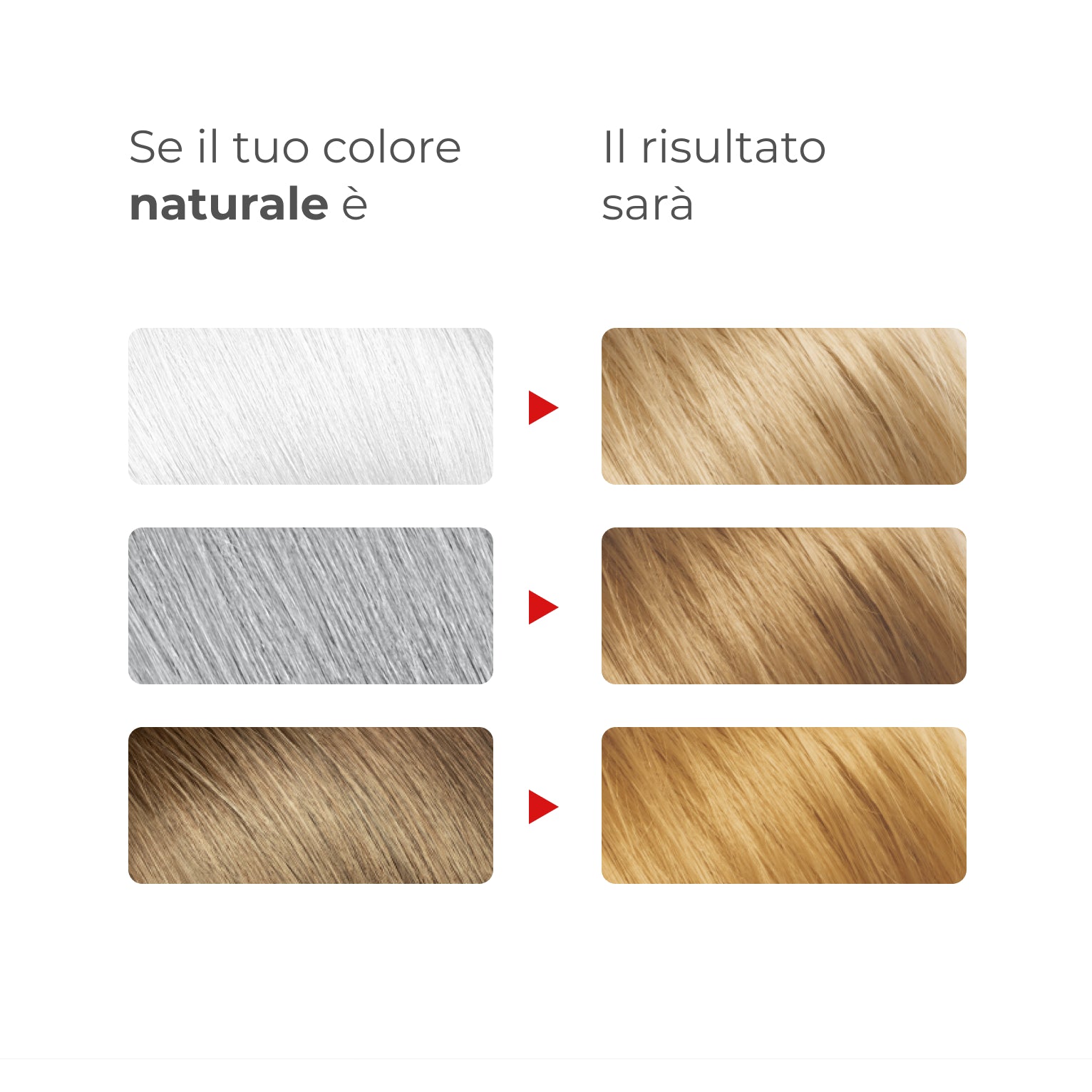 Guida ai risultati Bioscalin® NutriCOLOR+: confronto tra colore naturale di partenza e risultato finale con colore Biondo chiarissimo | #color_9 Biondo chiarissimo