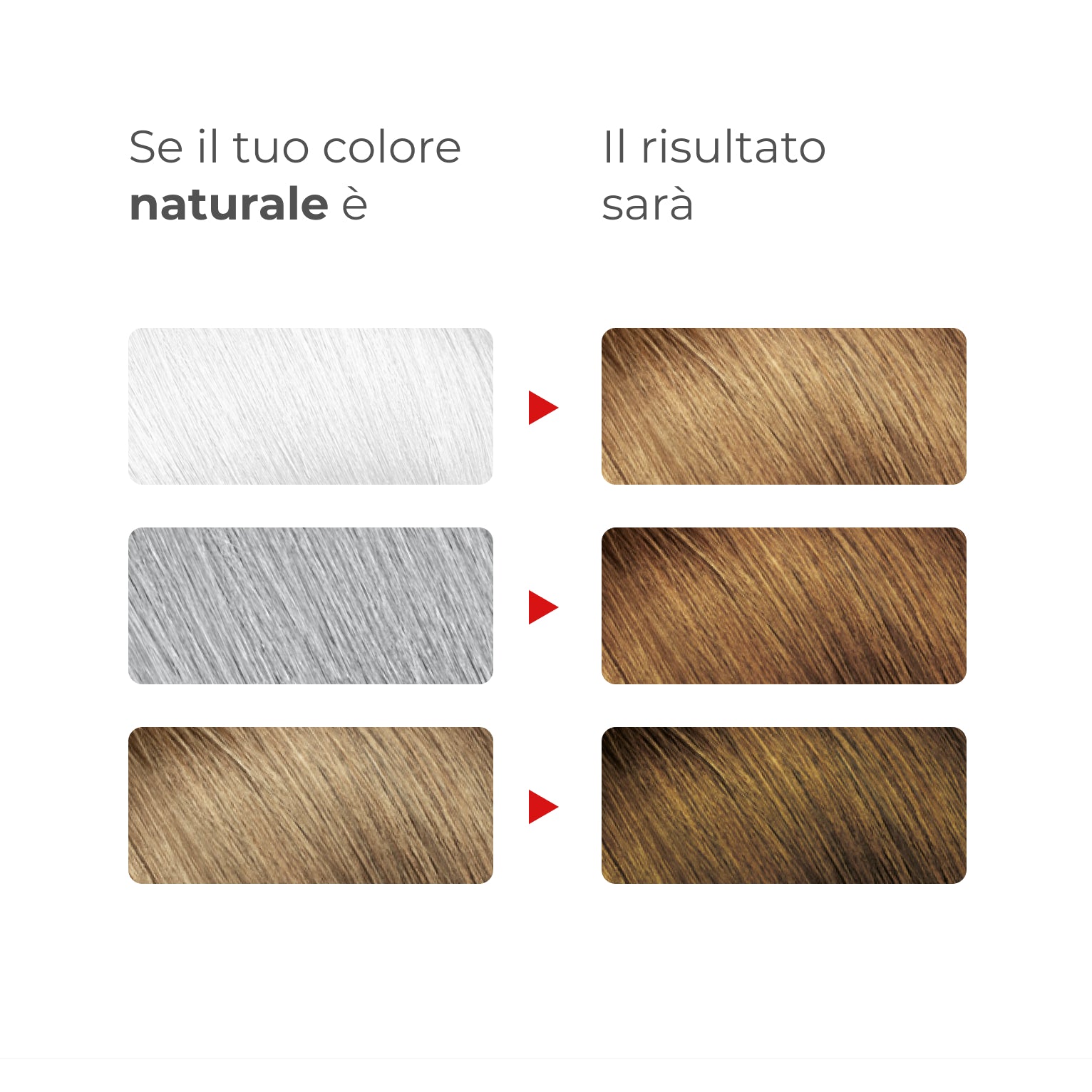 Guida ai risultati Bioscalin® NutriCOLOR+: confronto tra colore naturale di partenza e risultato finale con colore Biondo dorato | #color_7.3 Biondo dorato