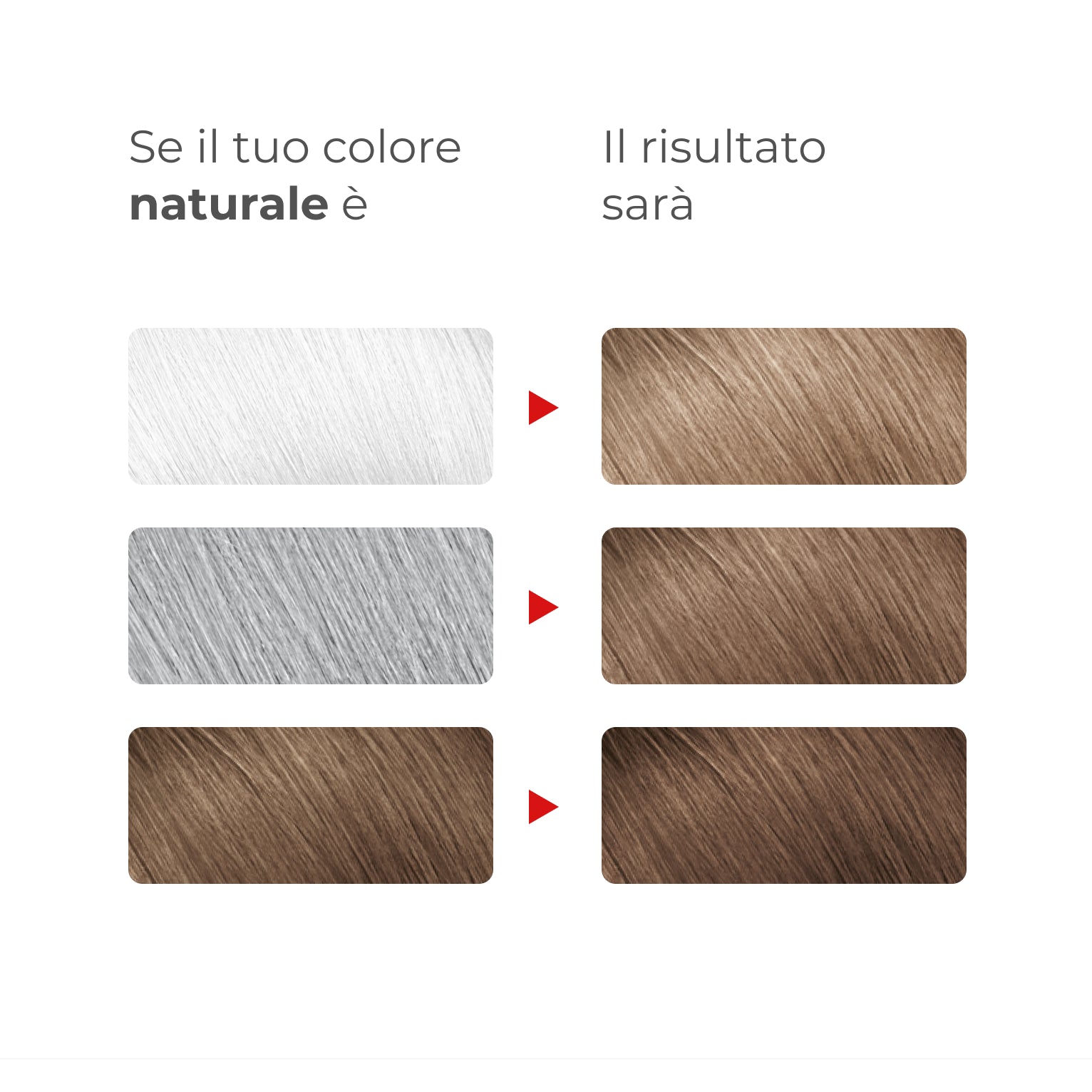 Guida ai risultati Bioscalin® NutriCOLOR+: confronto tra colore naturale di partenza e risultato finale con colore Biondo scuro | #color_6 Biondo scuro