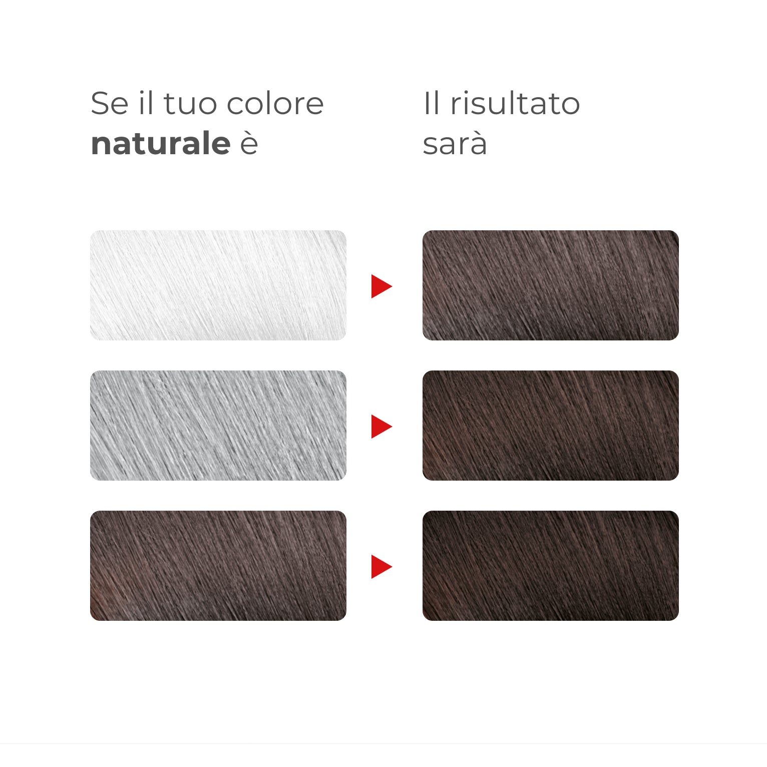 Guida ai risultati Bioscalin® NutriCOLOR+: confronto tra colore naturale di partenza e risultato finale con colore Castano | #color_4 Castano