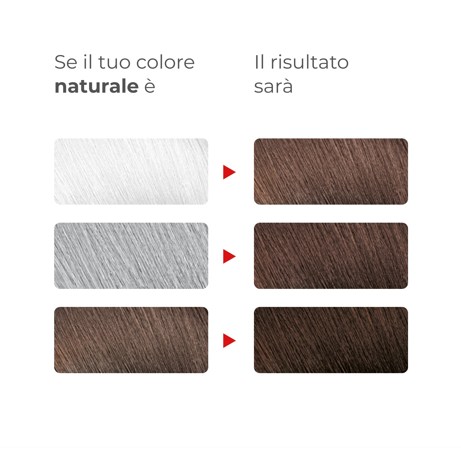 Guida ai risultati Bioscalin® NutriCOLOR+: confronto tra colore naturale di partenza e risultato finale con colore Castano chiaro | #color_5 Castano chiaro