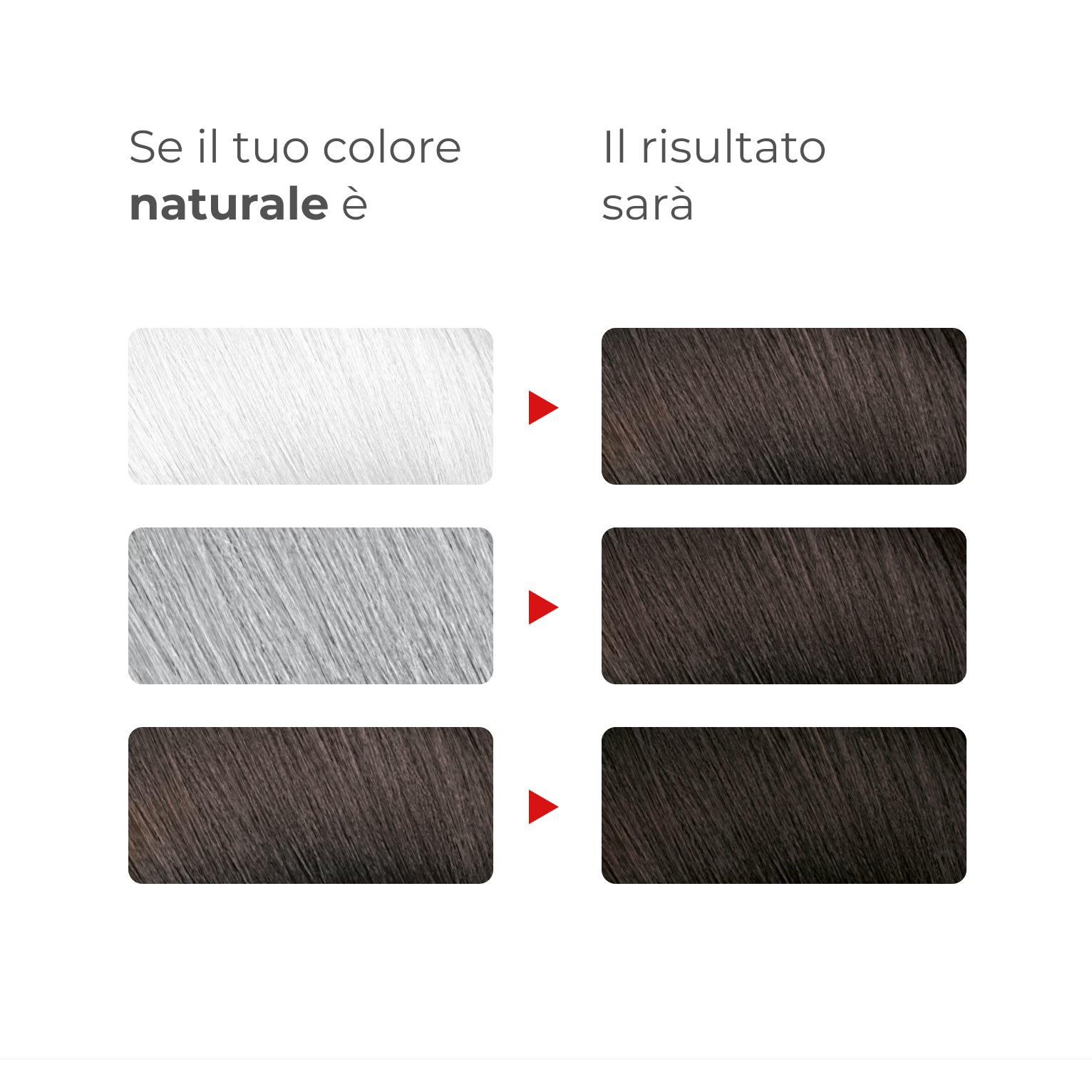 Guida ai risultati Bioscalin® NutriCOLOR+: confronto tra colore naturale di partenza e risultato finale con colore Castano scuro | #color_3 Castano scuro